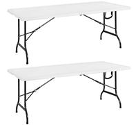 CASARIA® Set 2 Mesas Buffet Plegable Plástico Jardín 183x76cm Fiestas 8 Personas Resistente Intemperie Eventos Exterior Asa Transporte Portátil Picnic