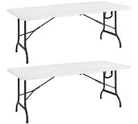 CASARIA® Set 2 Mesas Buffet Plegable Plástico Jardín 183x76cm Fiestas 8 Resistente Exterior Asa Transporte Portátil Picnic