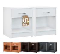 CASARIA® Set 2 Mesitas de Noche con Cajón 50x40x35cm para Cama Mueble Dormitorio Mesilla de Noche Mesa Auxiliar Compartimento Abierto Asa Cromada