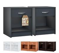 CASARIA® Set 2 Mesitas de Noche con Cajón 50x40x35cm para Cama Mueble Dormitorio Mesilla de Noche Mesa Auxiliar Compartimento Abierto Asa Cromada