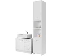 CASARIA® Set 2 Muebles de Baño Blanco MDF Columna Estante Alto y Cómoda Organizador Bajo Lavabo