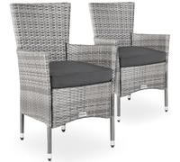 CASARIA® Set 2 Sillones de Jardín Poliratán Apilables con Cojines Lavables Carga hasta 160kg Sillas Terraza Exterior Resistentes Intemperie Gris