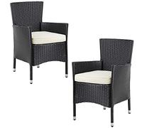 CASARIA® Set 2 Sillones de Jardín Poliratán Apilables con Cojines Lavables Carga hasta 160kg Sillas Terraza Exterior Resistentes Intemperie Negro