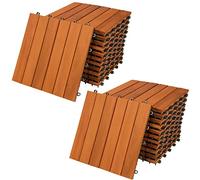 CASARIA® Set 22x Baldosas Jardín Exterior 30x30cm Losetas Antideslizantes con Drenaje Suelo Terraza Balcón Sistema Click Aspecto Madera Acacia 6 Tablones Resistente a la Intemperie 2m²