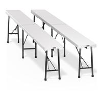 CASARIA® Set 2X Bancos Jardín Exterior Plegables 183cm Portátil 8 Personas Asiento Multifuncional hasta 200Kg Mobiliario Interior Asa Lateral Transporte Camping Catering Fiestas Patio Terraza Blanco