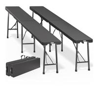 CASARIA® Set 2X Bancos Jardín Exterior Plegables 183cm Portátil 8 Personas Asiento Multifuncional hasta 200Kg Mobiliario Interior Asa Lateral Transporte Camping Catering Fiestas Patio Terraza Negro
