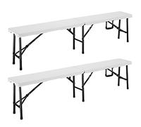 CASARIA® Set 2X Bancos Jardín Exterior Plegables 183cm Portátil 8 Personas Asiento Multifuncional hasta 200Kg Mobiliario Interior Asa Lateral Transporte Camping Catering Fiestas Patio Terraza Blanco