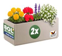 CASARIA® Set 2X Jardinera Exterior 80L Macetero Rectangular Grande con Drenaje Integrado Resistente a la Intemperie Flores Plantas Cultivo Huerto Urbano Terraza Balcón Jardín Patio 80x36x35cm Crema