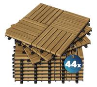 CASARIA® Set 44x Baldosas Jardín Exterior 30x30cm Losetas Antideslizantes con Drenaje Suelo Terraza Balcón Sistema Click Acacia Quattro Mosaico Resistente a la Intemperie 4m²
