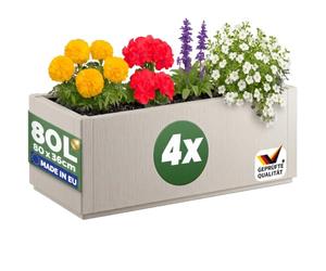 CASARIA® Set 4X Jardinera Exterior 80L Macetero Rectangular Grande con Drenaje Integrado Resistente a la Intemperie Flores Plantas Cultivo Huerto Urbano Terraza Balcón Jardín Patio 80x36x35cm Crema