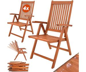 Casaria® Set 4x Sillas de Jardín Exterior Plegables Madera Eucalipto Certificada FSC® Asiento Respaldo Regulable Apoyabrazos Mobiliario Apilable Invernadero Balcón Terraza Patio Camping 55x70cm Marrón
