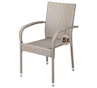 CASARIA® Set 8X Sillas Jardín Poliratán Apilables 160Kg Asiento Ergonómico Reposabrazos Resistente Intemperie Interior Exterior Terraza Balcón Crema