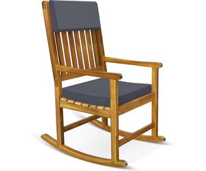 CASARIA® Silla Mecedora Reposabrazos Acacia 160Kg Funda Lavable Jardín Balcón Terraza Resistente Intemperie Interior Exterior Cojines Antracita