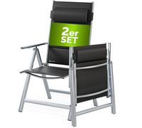 CASARIA® Sillas de Jardín Exterior Plegables Set de 2 Acolchadas Respaldo Alto Reclinable 8 Posiciones Carga 120Kg Aluminio Resistente Intemperie Estables Terraza Camping