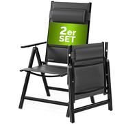 CASARIA® Sillas de Jardín Exterior Plegables Set de 2 Acolchadas Respaldo Alto Reclinable 8 Posiciones Carga 120Kg Aluminio Resistente Intemperie Estables Terraza Camping