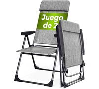 CASARIA® Sillas de Jardín Plegables Set de 2 Respaldo Alto Ajustable en 6 Posiciones Reclinable Marco Aluminio Estables Ligeras Exterior Terraza Balcón Camping