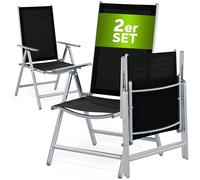 CASARIA® Sillas de Jardín Plegables Set de 2 Respaldo Alto Ajustable en 8 Posiciones Reclinables Aluminio Resistentes Intemperie Carga 120Kg Estables Exterior Terraza Balcón
