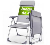 CASARIA® Sillas de Jardín Plegables Set de 4 Respaldo Alto Ajustable en 6 Posiciones Reclinable Marco Aluminio Estables Ligeras Exterior Terraza Balcón Camping