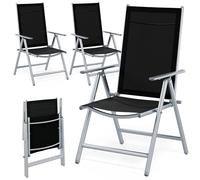 CASARIA® Sillas de Jardín Plegables Set de 4 Respaldo Alto Ajustable en 8 Posiciones Reclinables Aluminio Resistentes Intemperie Carga 120Kg Estables Exterior Terraza Balcón