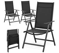 CASARIA Sillas Jardín Plegables Set de 4 Aluminio Reclinables Antracita | 120kg Carga, Patas Protectoras, Respaldo Alto, Ajustable 8 Posiciones, Resistente Intemperie, Protección UV, Exterior