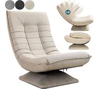 CASARIA Sillón Relax Giratorio Respaldo Ajustable Crema | 360°, Carga 150Kg, Suave Acolchado, Egonómico, Manual, Base, Funda Poliéster, Plegable, Resistente, 60x105x87 cm