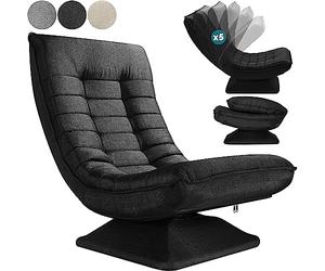 CASARIA Sillón Relax Giratorio Respaldo Ajustable Negro | 360°, Carga 150Kg, Suave Acolchado, Egonómico, Manual, Base, Funda Poliéster, Plegable, Resistente, 60x105x87 cm