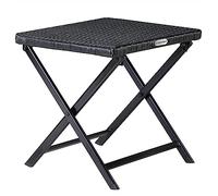 CASARIA® Taburete 3en1 Poliratán Acero 44x40x44cm Carga 75Kg Plegable Mesita Reposapies Intemperie
