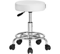 Casaria® Taburete Oficina con Ruedas Giratorio 360° Redondo Ø 35cm Ergonómico Silla Escritorio Trabajo Altura Regulable 51-65cm Acolchado 10cm Blanco