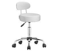 CASARIA® Taburete Oficina Giratorio 360° con Ruedas Respaldo Silla Escritorio Trabajo Altura Ajustable 46-60cm Asiento 10 cm Grosor Resistente Blanco