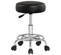 CASARIA Taburete Giratorio con Ruedas Negro Altura Asiento Ajustable 51-65 cm Travesaños de Acero Cromado Silla de Oficina