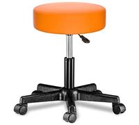 CASARIAŽ Taburete Oficina Giratorio 360° Redondo Ř 35cm con Ruedas Silla Escritorio Trabajo Altura Regulable 46-60cm Acolchado 10cm Resistente Naranja