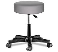 CASARIAŽ Taburete Oficina Giratorio 360° Redondo Ř 35cm con Ruedas Silla Escritorio Trabajo Altura Regulable 46-60cm Acolchado 10cm Resistente Gris