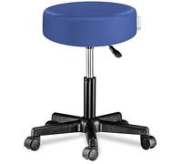 CASARIAŽ Taburete Oficina Giratorio 360° Redondo Ř 35cm con Ruedas Silla Escritorio Trabajo Altura Regulable 46-60cm Acolchado 10cm Resistente Azul