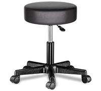 CASARIAŽ Taburete Oficina Giratorio 360° Redondo Ř 35cm con Ruedas Silla Escritorio Trabajo Altura Regulable 46-60cm Acolchado 10cm Resistente Negro
