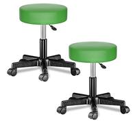 CASARIA Taburete Oficina Giratorio Juego de 2 | 360°, Redondo, 5 Ruedas, Altura Regulable 46-60 cm, Asiento Acolchado 10 cm, Carga 150Kg, Silla Escritorio, Trabajo