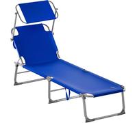 CASARIA® Tumbona con Parasol Jardín Playa Plegable Carga 130Kg 190x60cm Respaldo Reclinable Piscina Ligera Azul