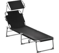 CASARIA® Tumbona con Parasol Jardín Playa Plegable Carga 130Kg 190x60cm Respaldo Reclinable Piscina Ligera Antracita