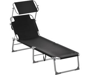 CASARIA® Tumbona con Parasol Jardín Playa Plegable Carga 130Kg 190x60cm Respaldo Reclinable Piscina Ligera Antracita