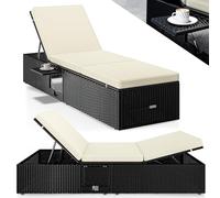 CASARIA® Tumbona de Jardín 200x58cm Mesa Plegable Cojín Mueble Poliratán Resistente Intemperie 7 Posiciones Negro Crema