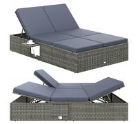 CASARIA® Tumbona Doble Jardín 200x115cm 2 Mesas Plegable Cojín Poliratán Resistente Intemperie 7 Posiciones Gris Antracita