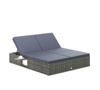 CASARIA Tumbona Doble Jardín 200x160 cm Gris Antracita | 2 Personas, Carga 220Kg, Poliratán Resistente Intemperie, Cojín 7 cm, Funda Lavable, 2 Mesitas Plegables, Respaldo Ajustable