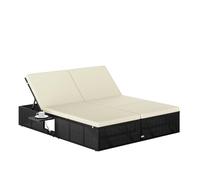 CASARIA® Tumbona Doble Jardín con Mesa Plegable Cojín 7cm Poliratán Resistente Intemperie Carga hasta 220Kg Regulable Mueble Exterior 2 Personas 200x160cm Negro Crema