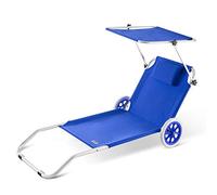 CASARIA Tumbona Jardín Silla Playa Portatil Carrito Plegable 2 Ruedas 150x52cm 115Kg Parasol Cojin