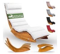 CASARIA® Tumbona Mecedora Plegable Madera Acacia FSC® Certificada Ergonómica 160kg Resistente Intemperie Jardín Terraza Balcón 154x60cm Cojín Crema