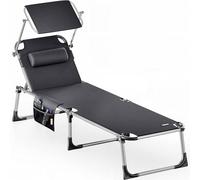 CASARIA® Tumbona Playa Plegable 180Kg Silla Jardín Reclinable Exterior Toldo Reposacabeza 210x61cm Bolsillo Piscina Camping Terraza Gris