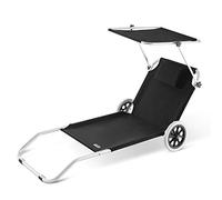 CASARIA Tumbona Jardín Silla Playa Portatil Carrito Plegable 2 Ruedas 150x52cm 115Kg Parasol Cojin