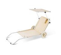 CASARIA® Tumbona Plegable 2 Ruedas Parasol Silla Playa Portátil Exterior