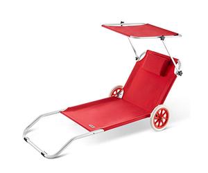 CASARIA® Tumbona Plegable 2 Ruedas Parasol Silla Playa Portátil Exterior