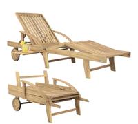 CASARIA Tumbona Plegable Exterior Aspecto Teca Juego de 2 | Madera Acacia, 2 Ruedas, Carga 160Kg, Silla Reclinable Jardín, Respaldo Ajustable, Reposabrazos, con Mesita