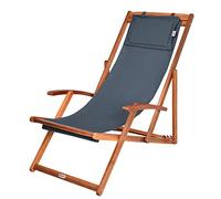 CASARIA® Tumbona Silla de Madera de Acacia Plegable 3 Posiciones Carga 160KG 94x94x60cm Sillas Jardín Playa Transpirable Mueble Camping Exterior Antracita